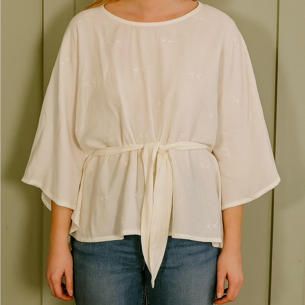 Vintage embroidered belted cape shirt